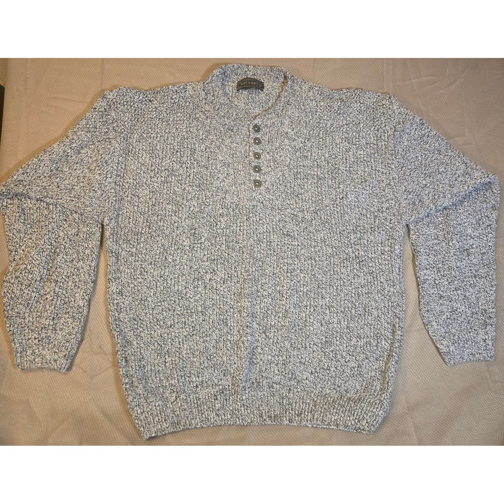 Croft & Barrow Mens Large Gray Marled Cotton Henley Sweater Shaker Knit USA Made